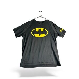 Under Armour Mens Large Graphic T Shirt Black Batman Logo Heatgear Short Sleeve